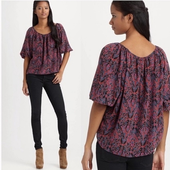 Joie - Newbury Silk Short Sleeve Peasant Blouse - Size S - Picture 2 of 10